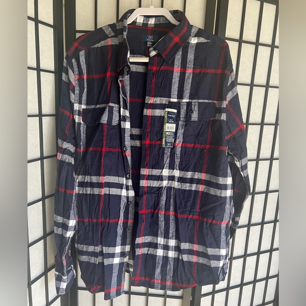 Flannel. Blue and red.